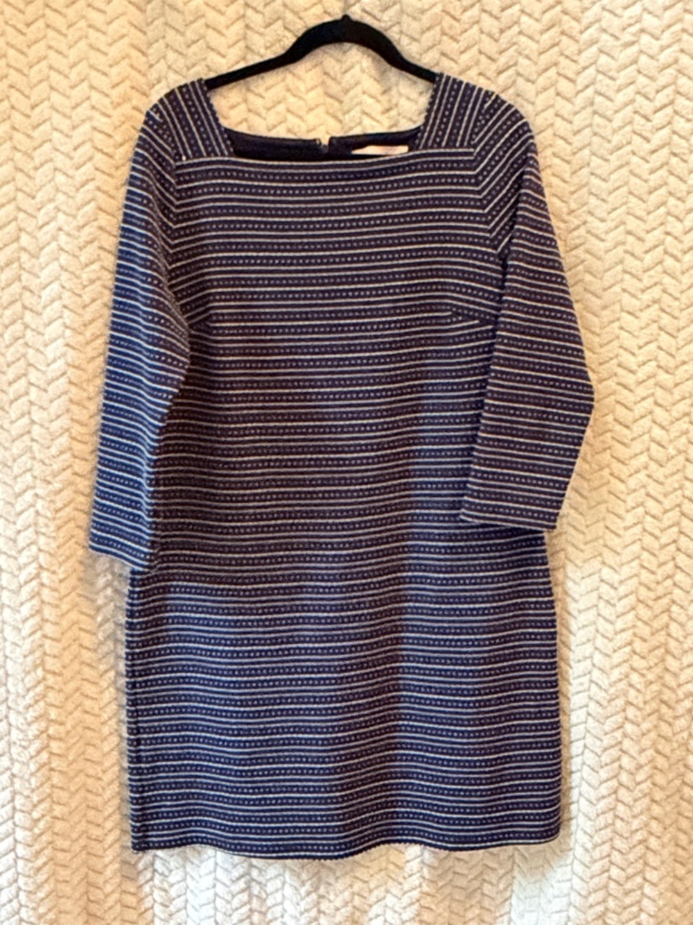 LOFT Navy and White Striped Long Sleeve Shift Dress